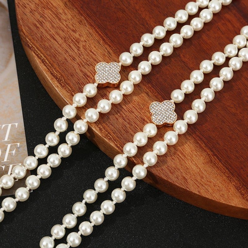 Korean Style Fresh Flower Inlaid With Diamonds And Pearls, Sweet, Fashionable And High-End Multi-Layered Long Sweater Chain, Small Jewelry Necklace - Image 4